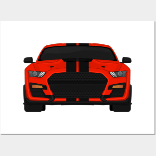 Shelby GT500 2020 Race-Red + Black Stripes Posters and Art